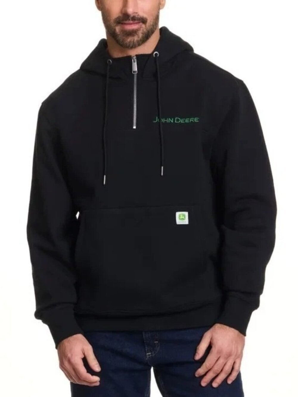 John Deere Men's S Black 1/4 Zip Pullover Hoodie Sweatshirt Cotton Blend K1358
